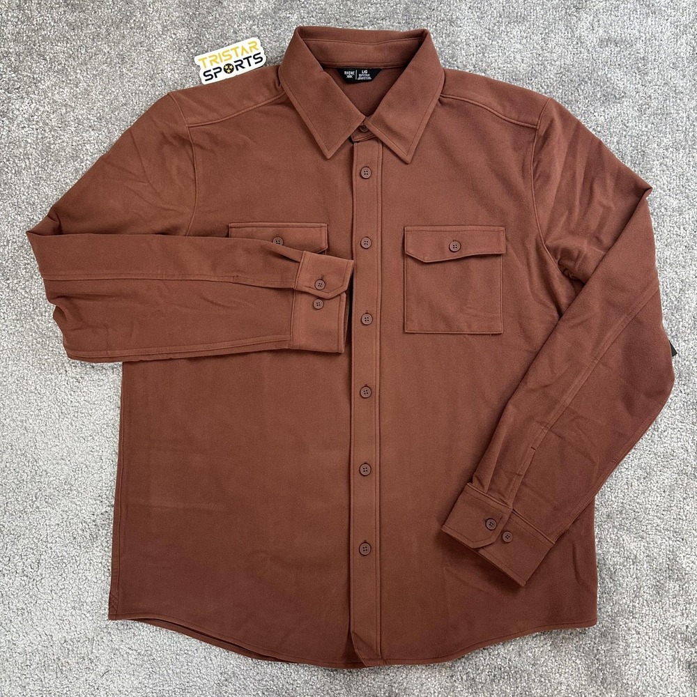 Rhone Stowaway Overshirt Mens Large Cinnamon Heather Relaxed Fit Chest Pockets